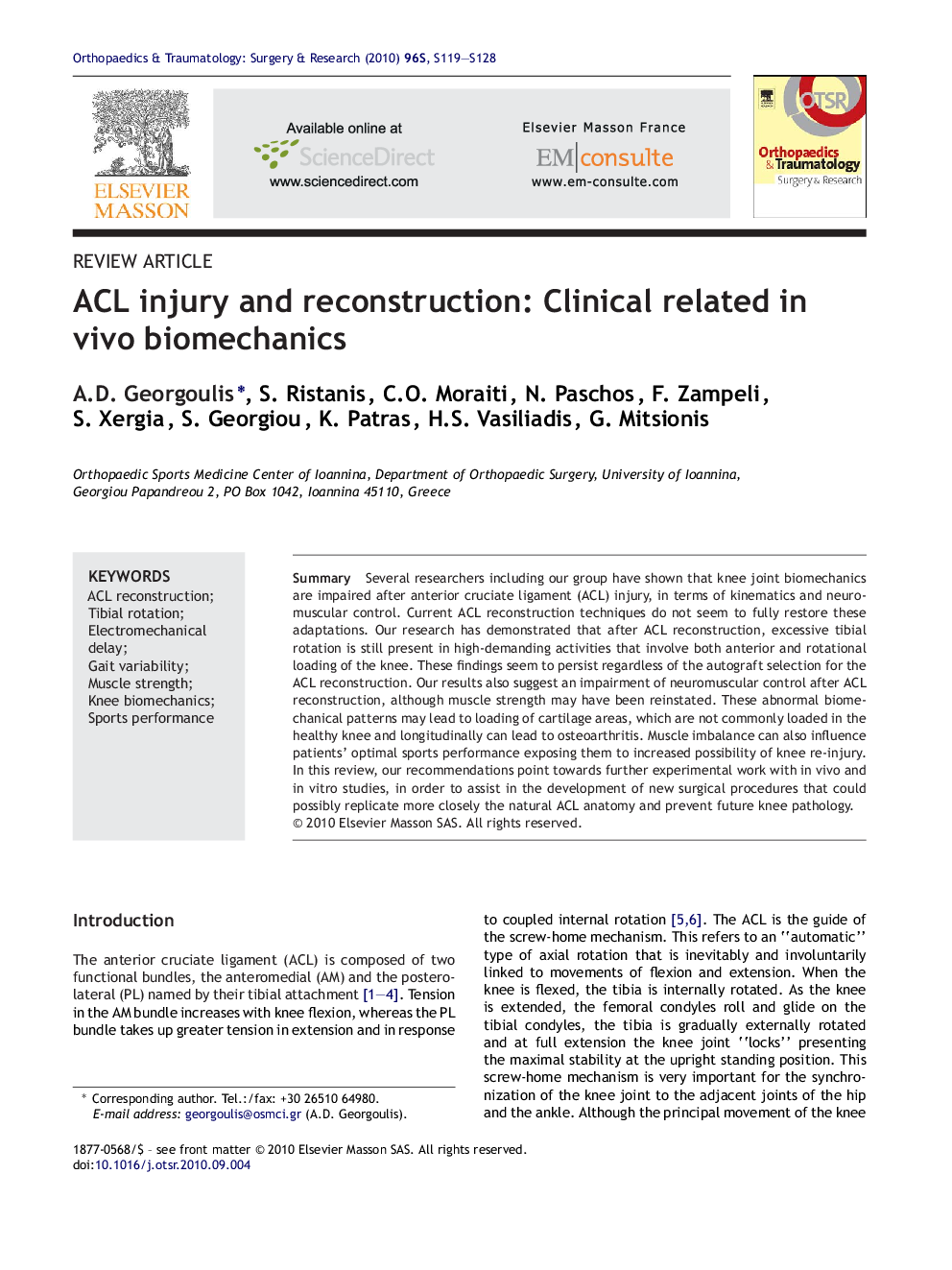 ACL injury and reconstruction: Clinical related in vivo biomechanics