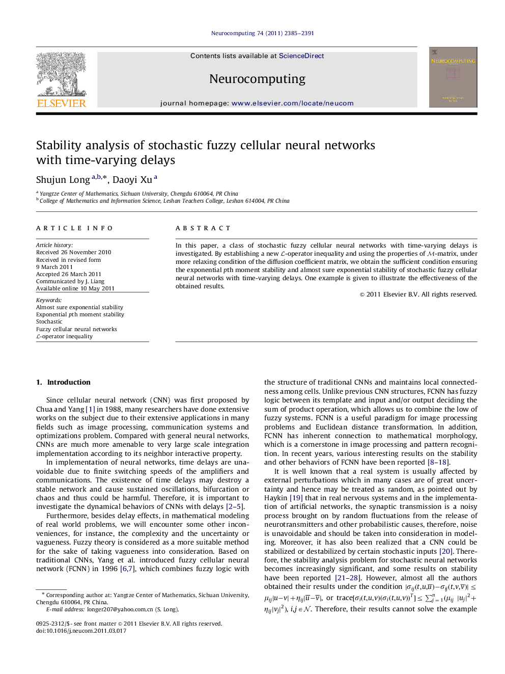 Stability analysis of stochastic fuzzy cellular neural networks with time-varying delays