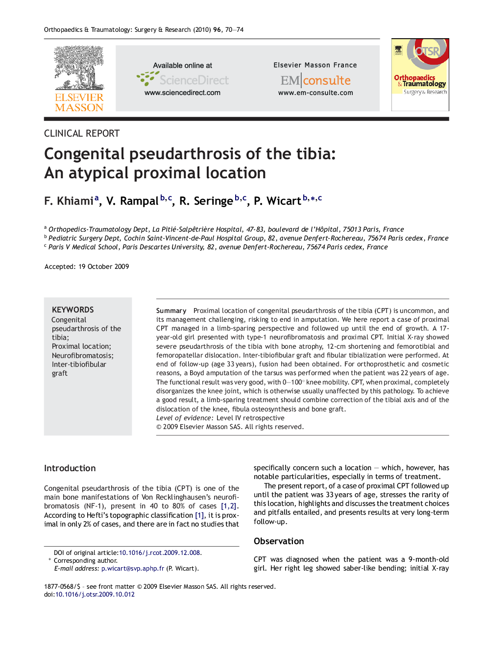 Congenital pseudarthrosis of the tibia: An atypical proximal location