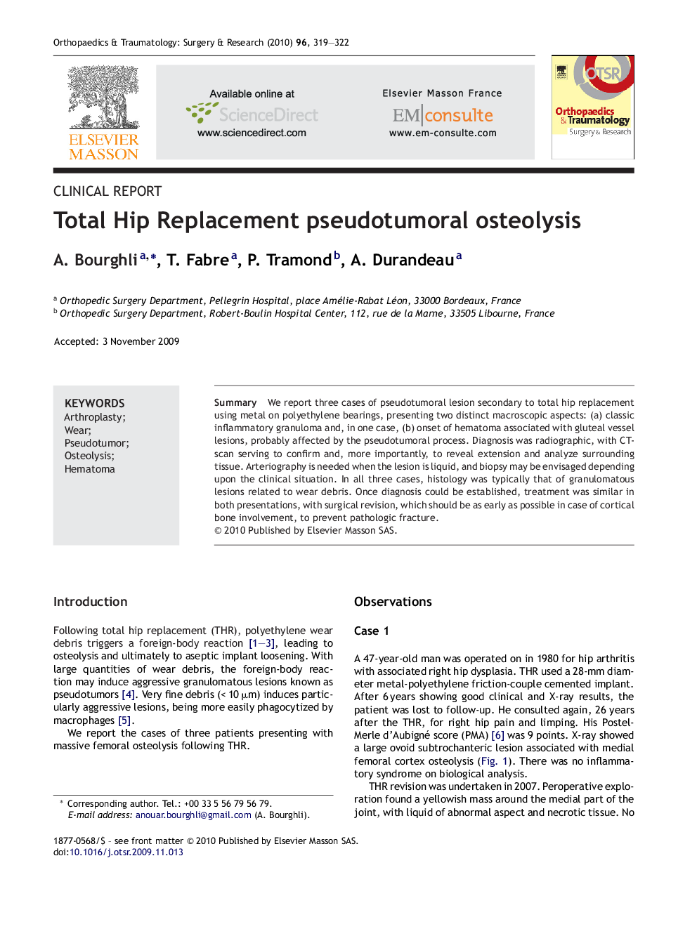 Total Hip Replacement pseudotumoral osteolysis