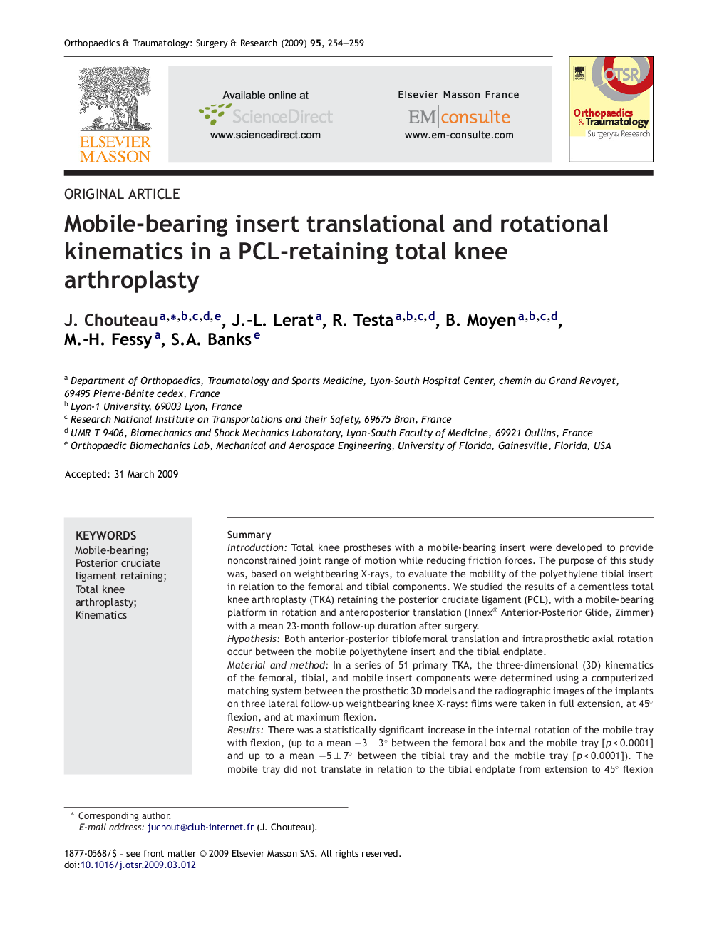 Mobile-bearing insert translational and rotational kinematics in a PCL-retaining total knee arthroplasty