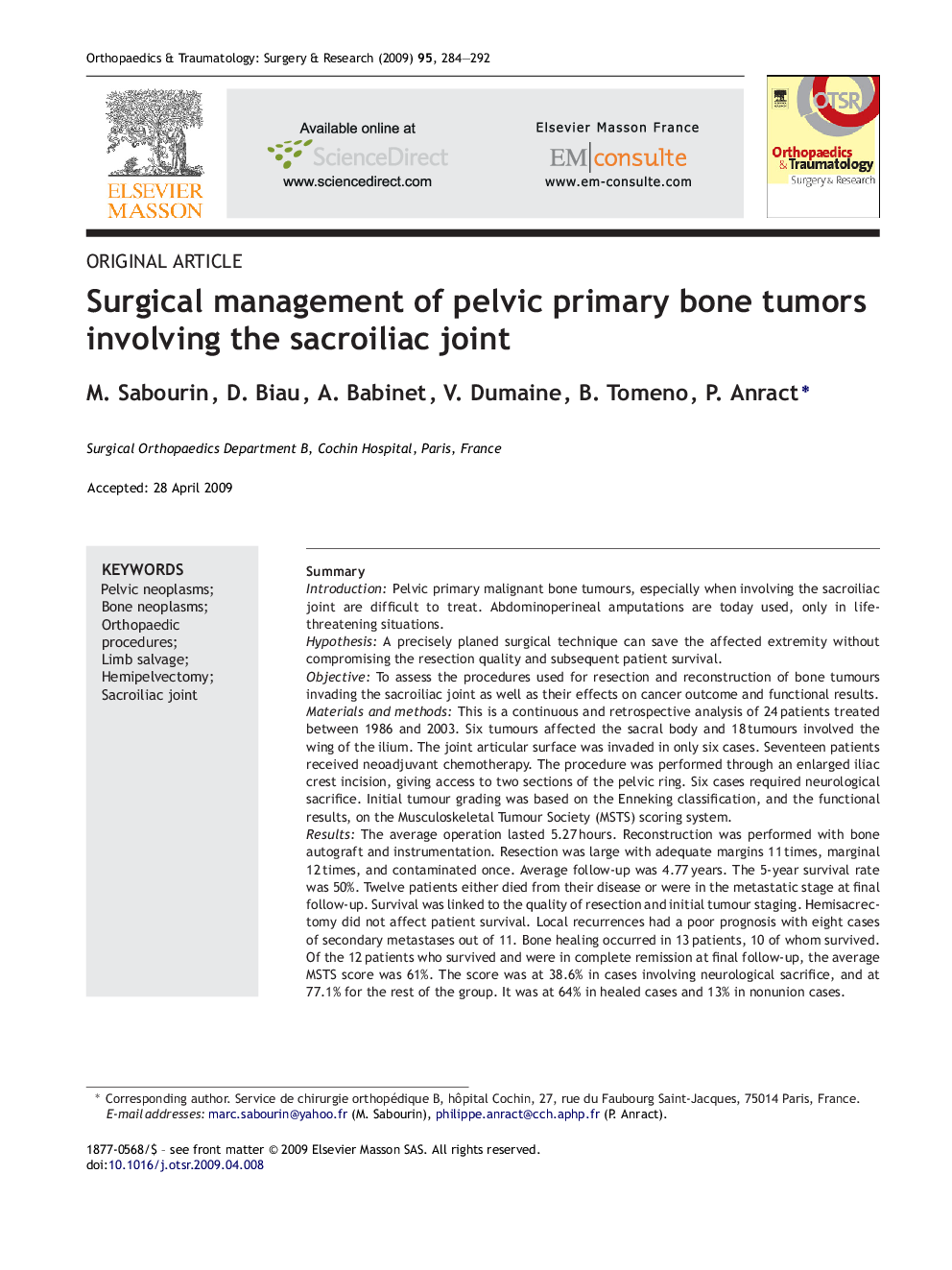 Surgical management of pelvic primary bone tumors involving the sacroiliac joint