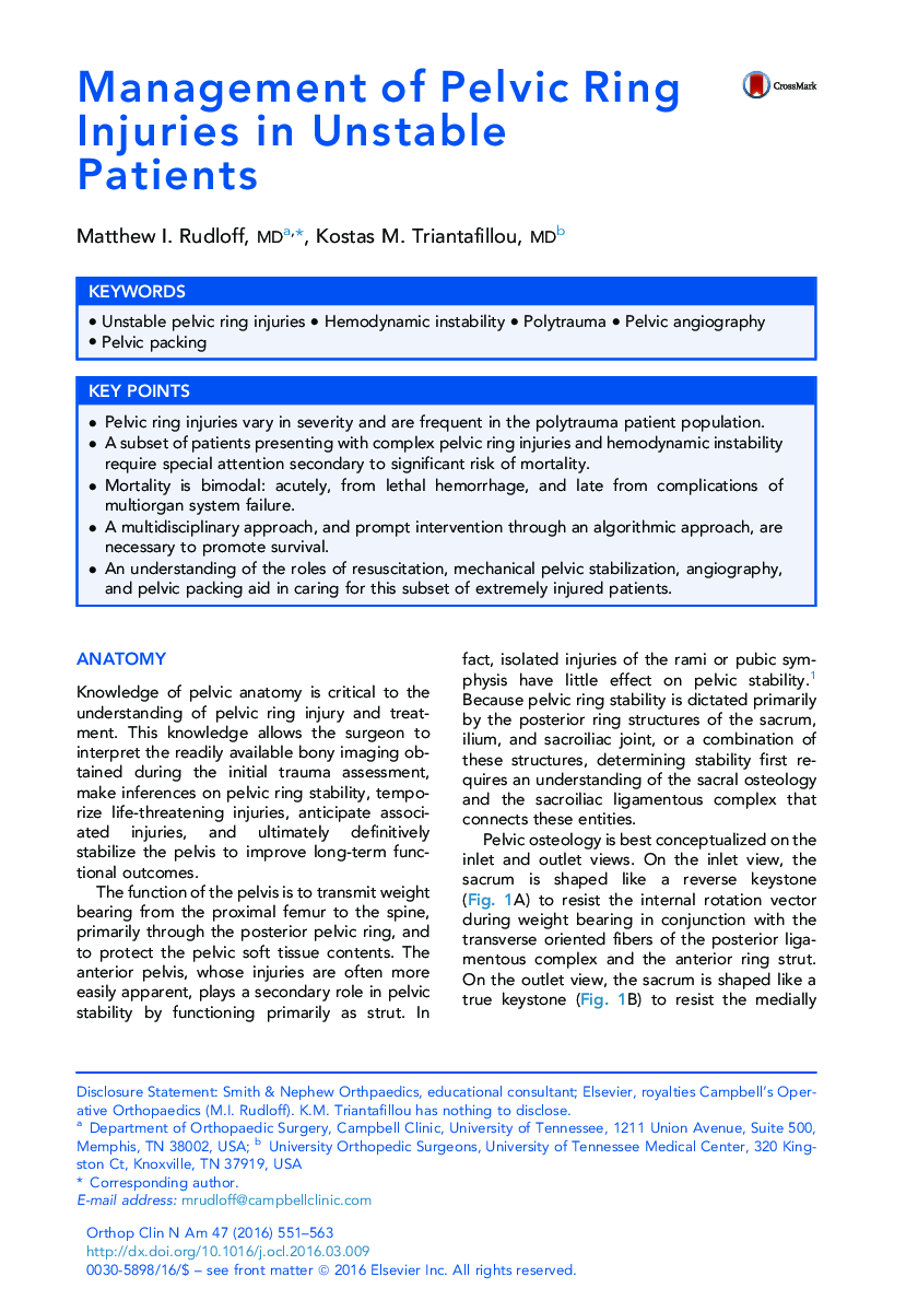 Management of Pelvic Ring Injuries in Unstable Patients