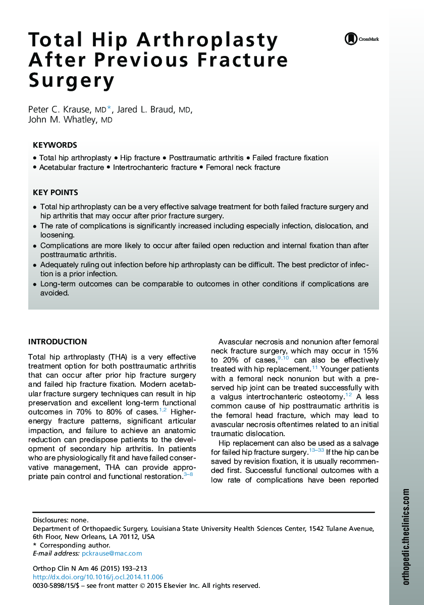 Total Hip Arthroplasty After Previous Fracture Surgery