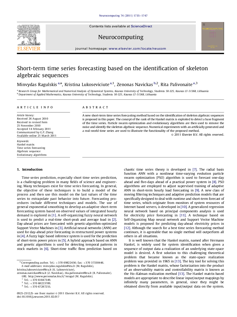 Short-term time series forecasting based on the identification of skeleton algebraic sequences