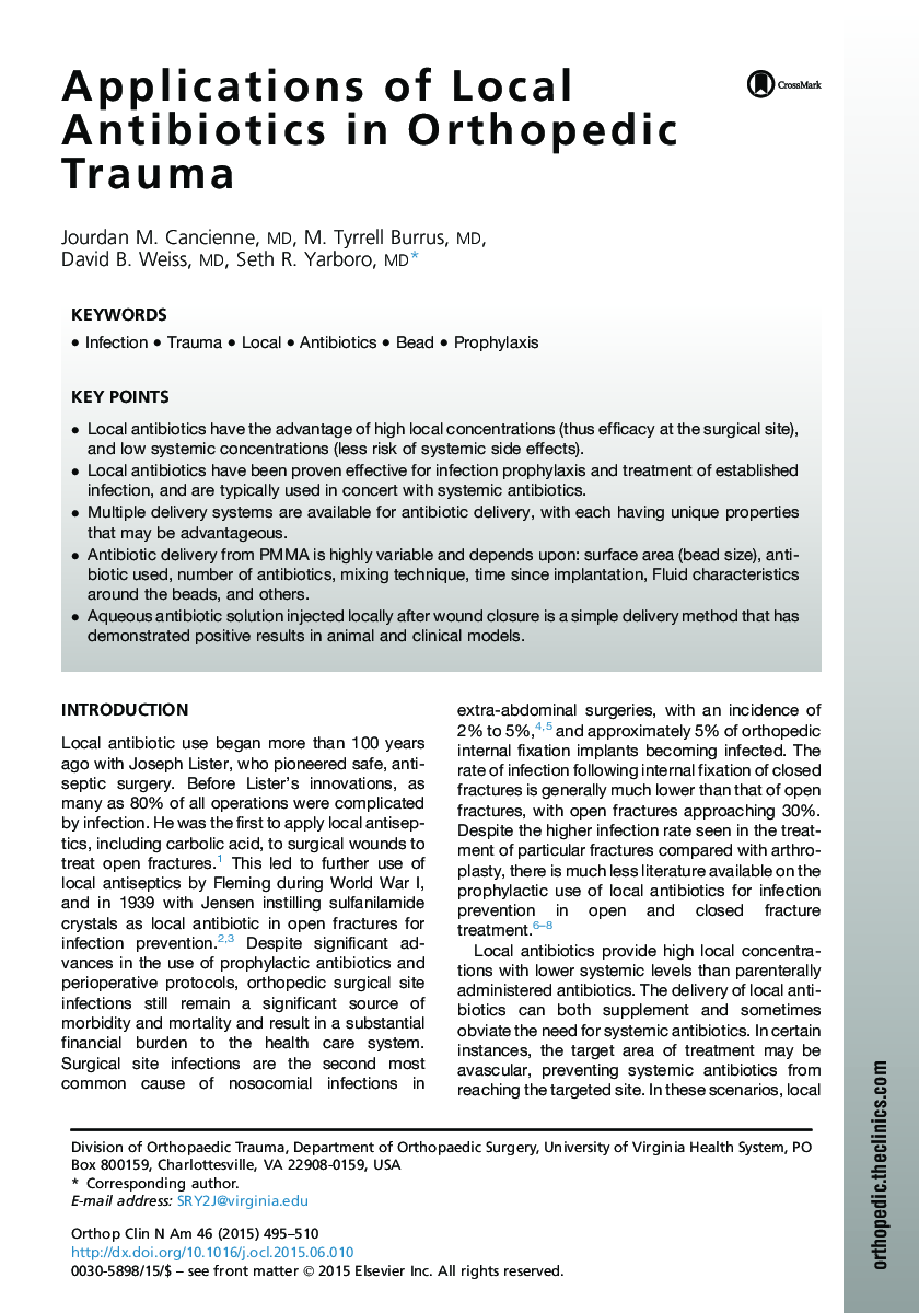 Applications of Local Antibiotics in Orthopedic Trauma