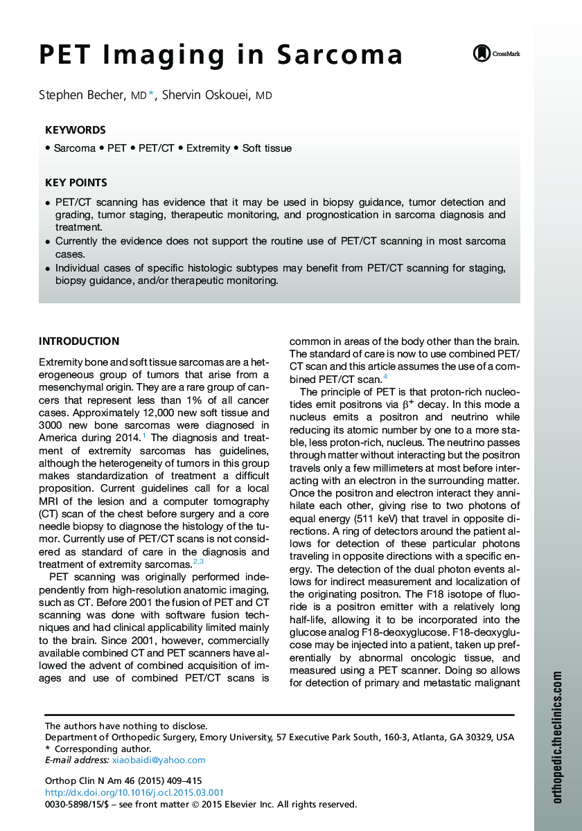 PET Imaging in Sarcoma