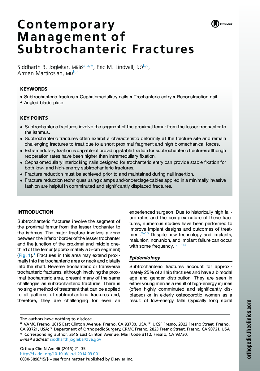 Contemporary Management of Subtrochanteric Fractures