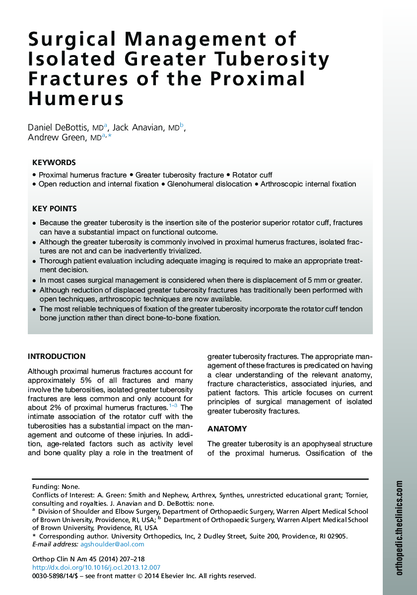 Surgical Management of Isolated Greater Tuberosity Fractures of the Proximal Humerus