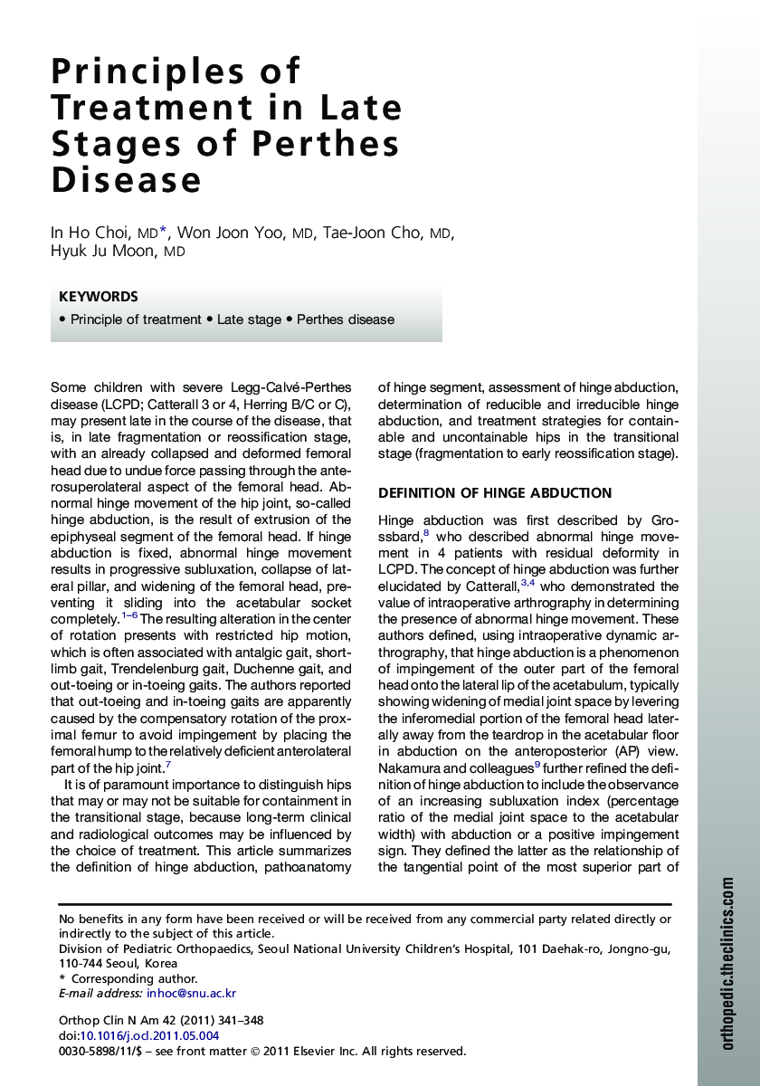 Principles of Treatment in Late Stages of Perthes Disease