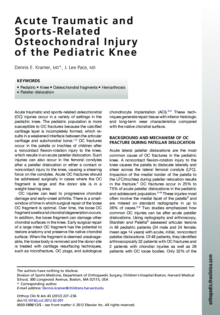 Acute Traumatic and Sports-Related Osteochondral Injury of the Pediatric Knee