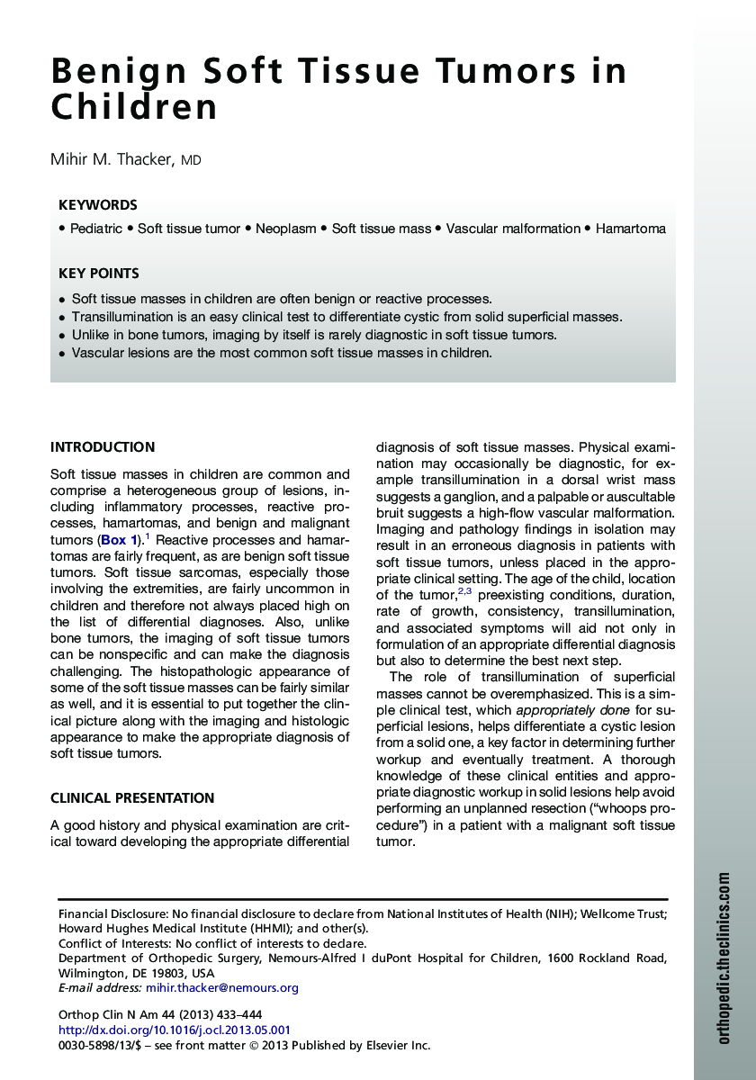 Benign Soft Tissue Tumors in Children