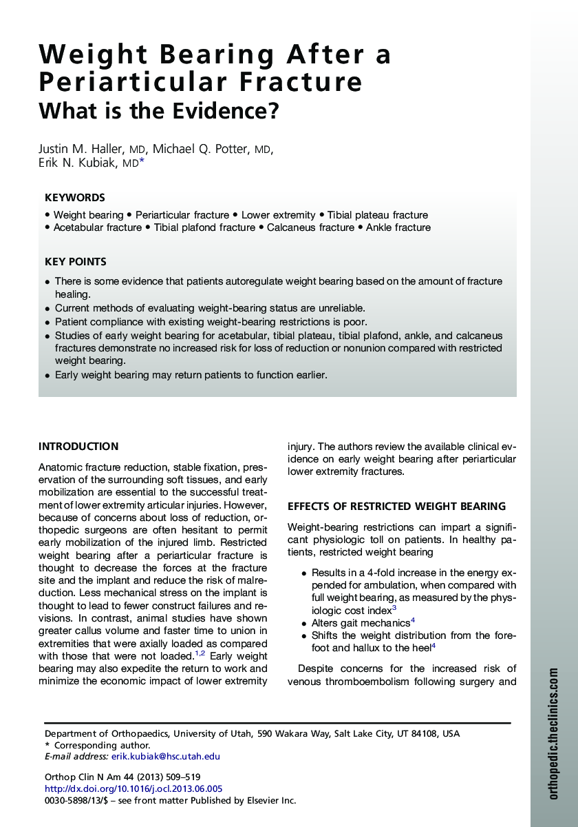 Weight Bearing After a Periarticular Fracture