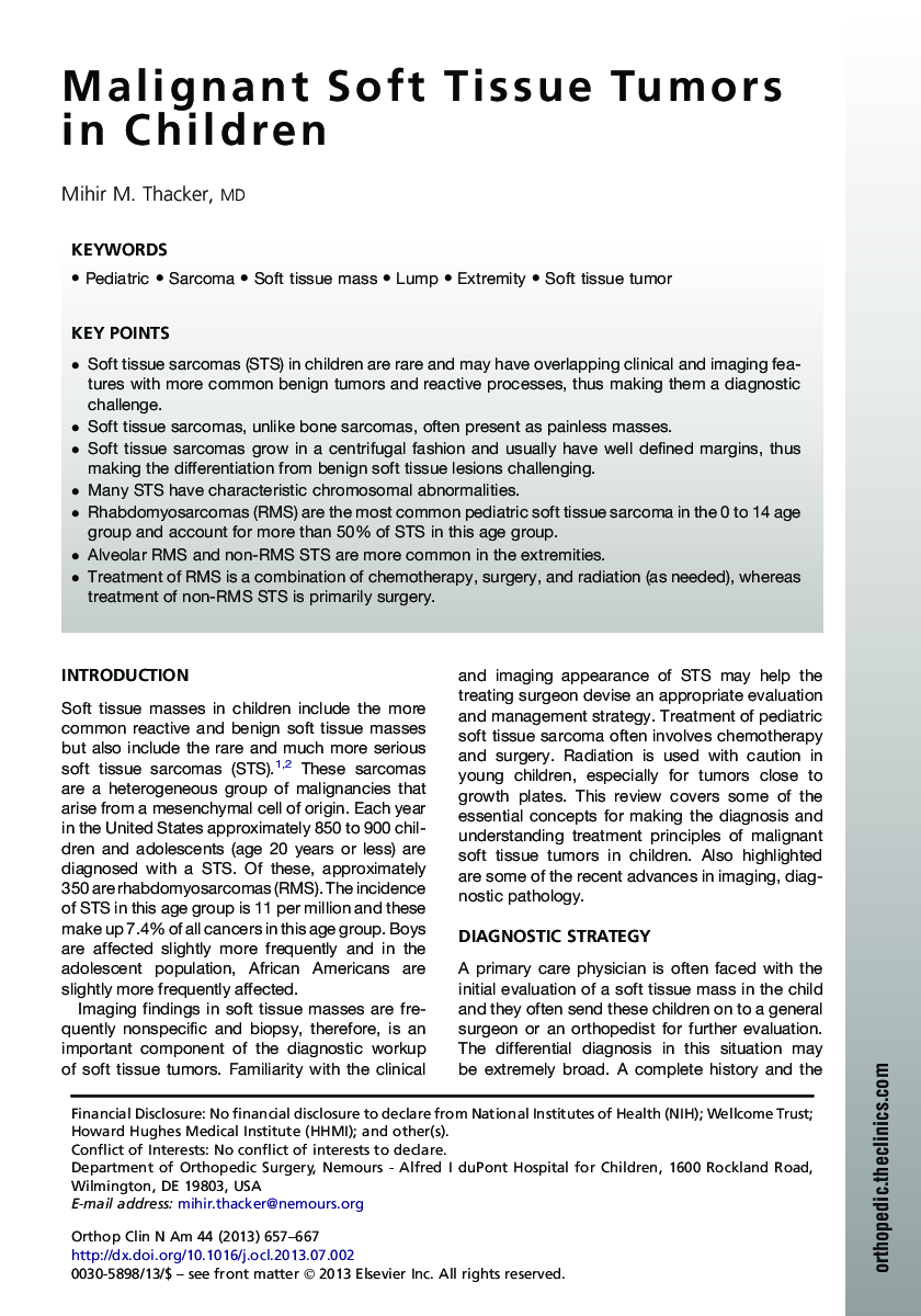 Malignant Soft Tissue Tumors in Children