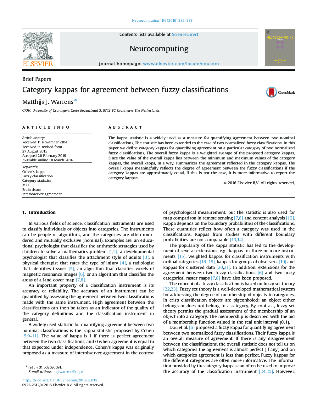 Category kappas for agreement between fuzzy classifications