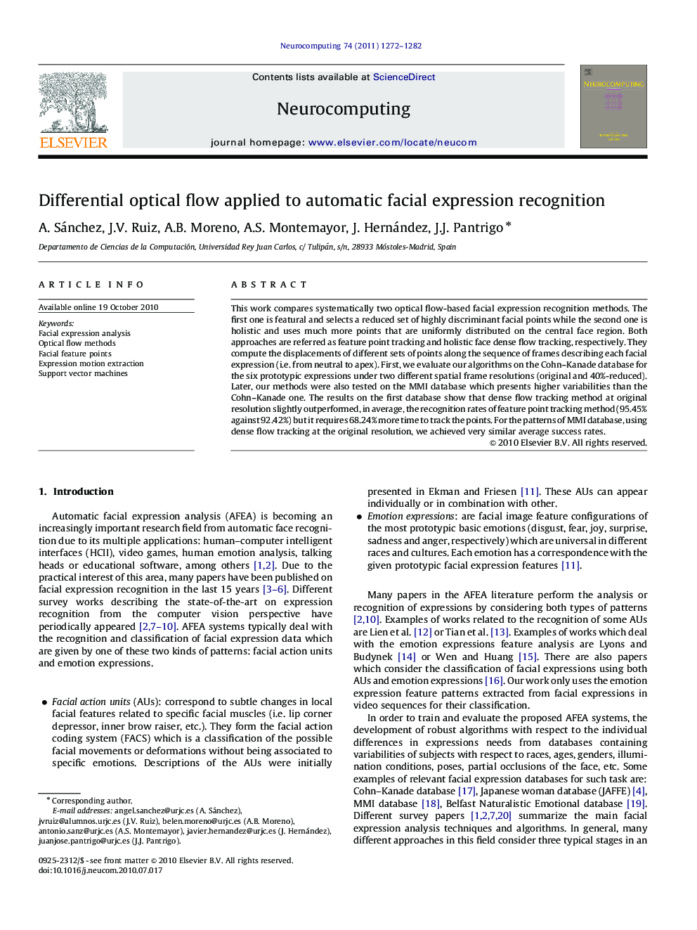 Differential optical flow applied to automatic facial expression recognition