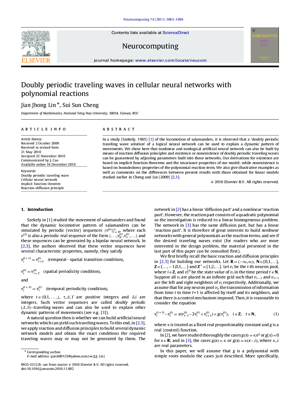 Doubly periodic traveling waves in cellular neural networks with polynomial reactions