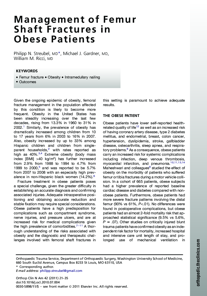 Management of Femur Shaft Fractures in Obese Patients