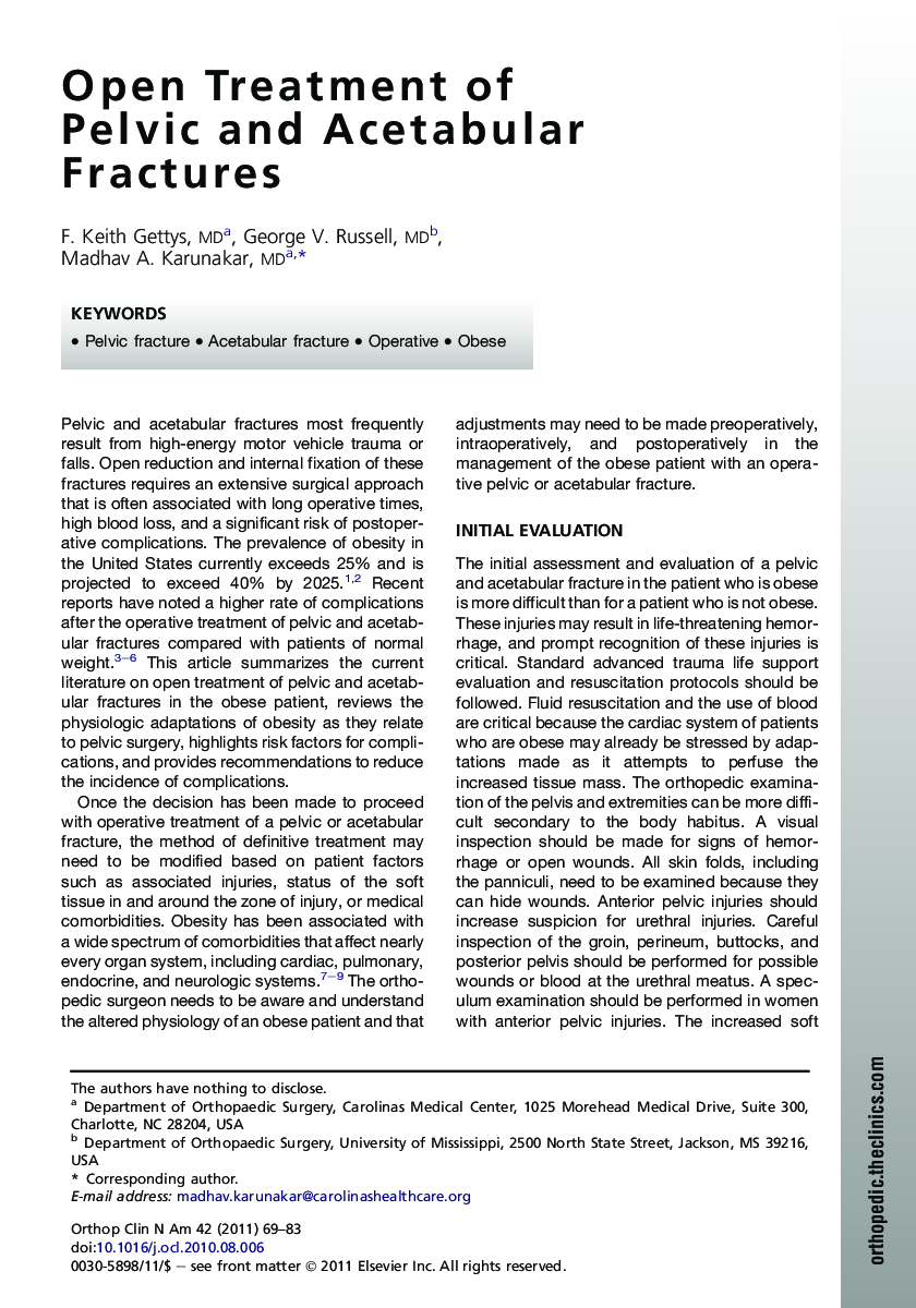 Open Treatment of Pelvic and Acetabular Fractures