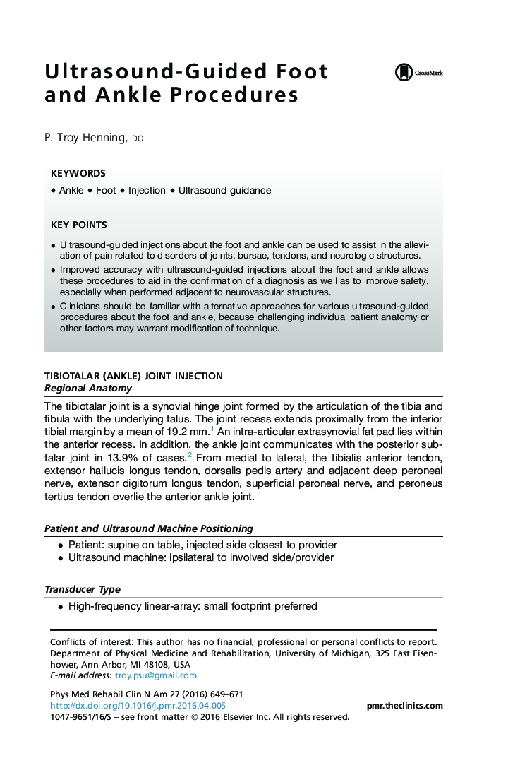 Ultrasound-Guided Foot and Ankle Procedures