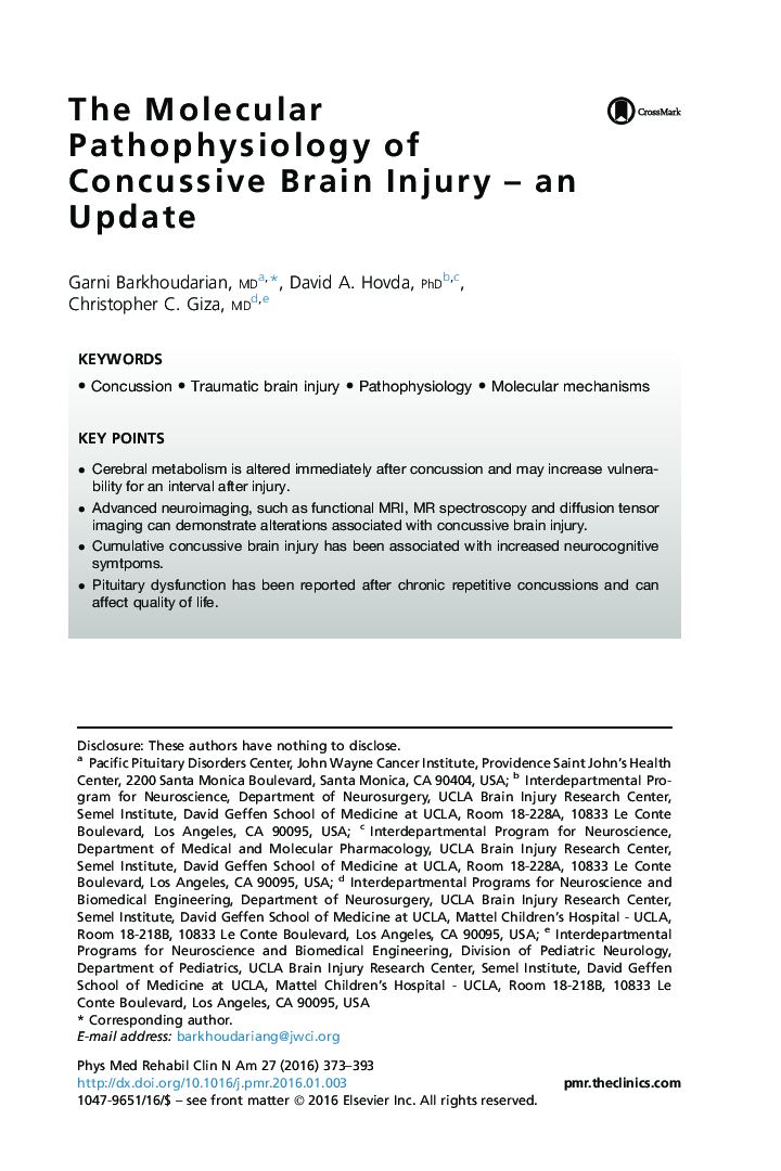 The Molecular Pathophysiology of Concussive Brain Injury - an Update