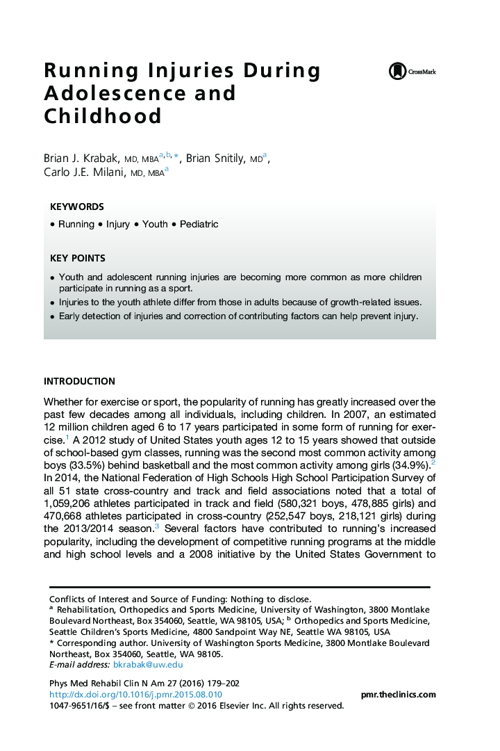 Running Injuries During Adolescence and Childhood