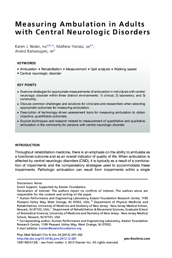 Measuring Ambulation in Adults with Central Neurologic Disorders