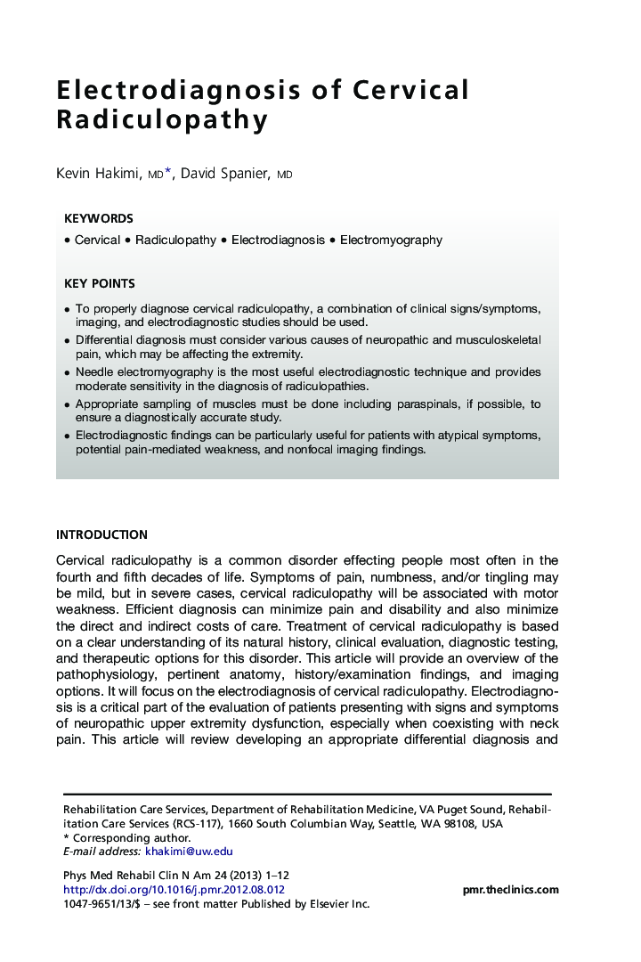 Electrodiagnosis of Cervical Radiculopathy