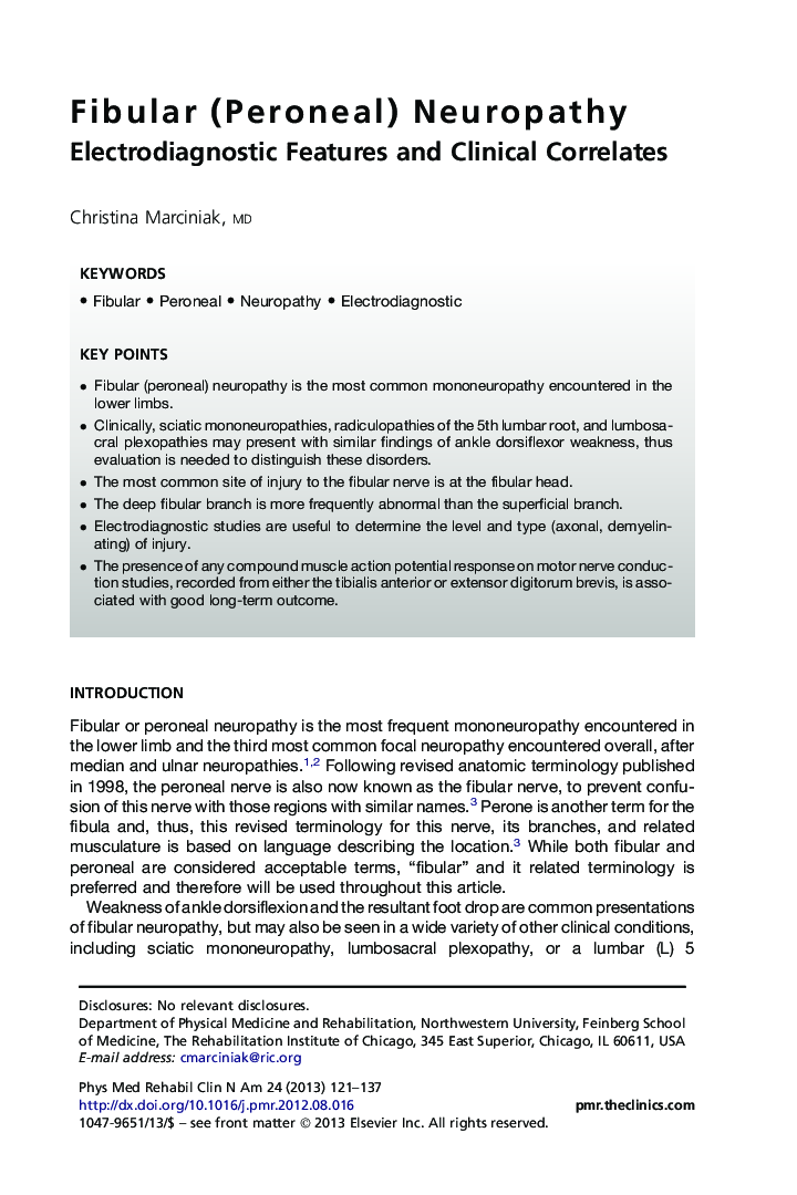 Fibular (Peroneal) Neuropathy