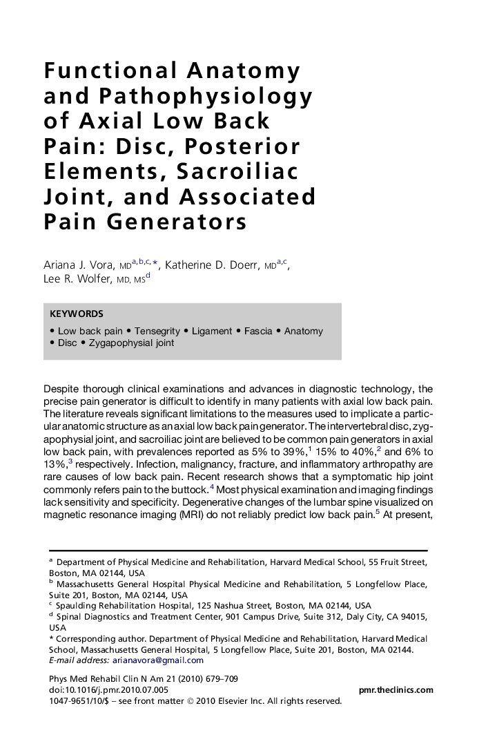 Functional Anatomy and Pathophysiology of Axial Low Back Pain: Disc, Posterior Elements, Sacroiliac Joint, and Associated Pain Generators