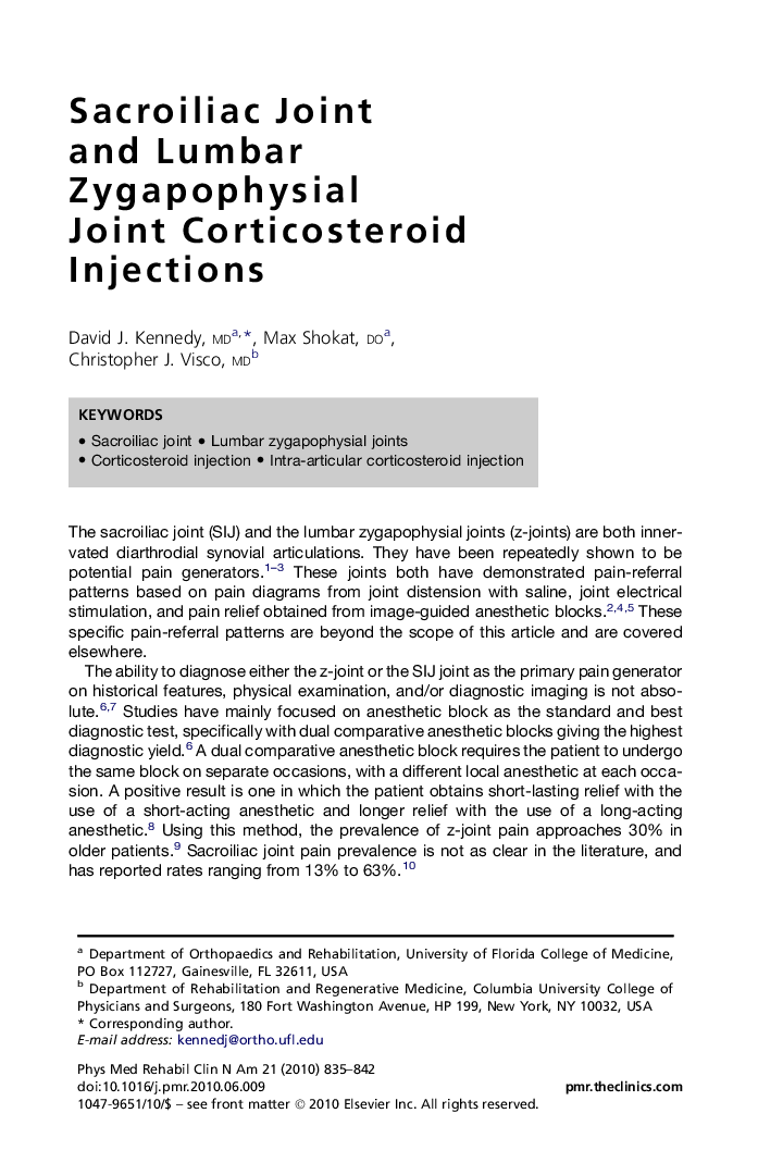 Sacroiliac Joint and Lumbar Zygapophysial Joint Corticosteroid Injections