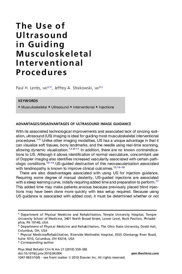 The Use of Ultrasound in Guiding Musculoskeletal Interventional Procedures