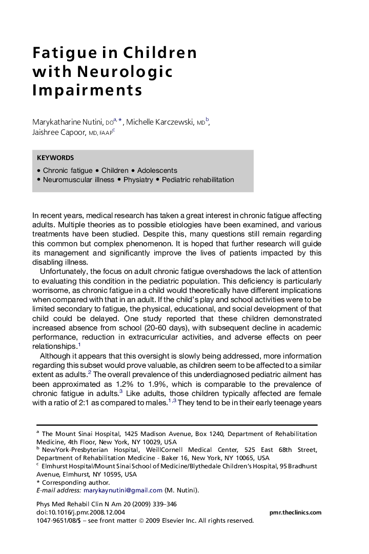 Fatigue in Children with Neurologic Impairments