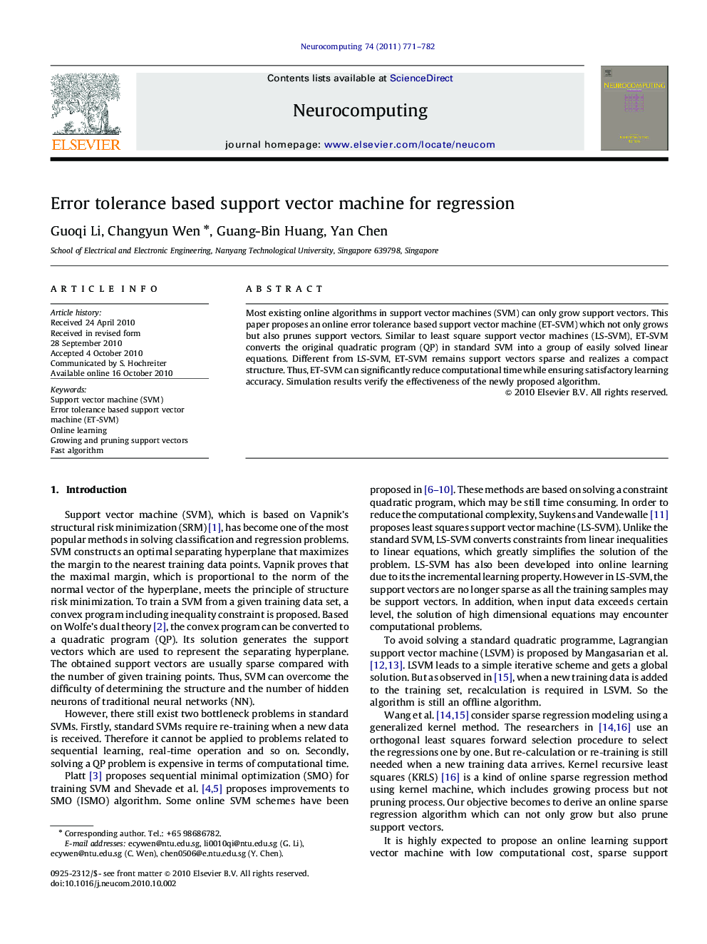 Error tolerance based support vector machine for regression