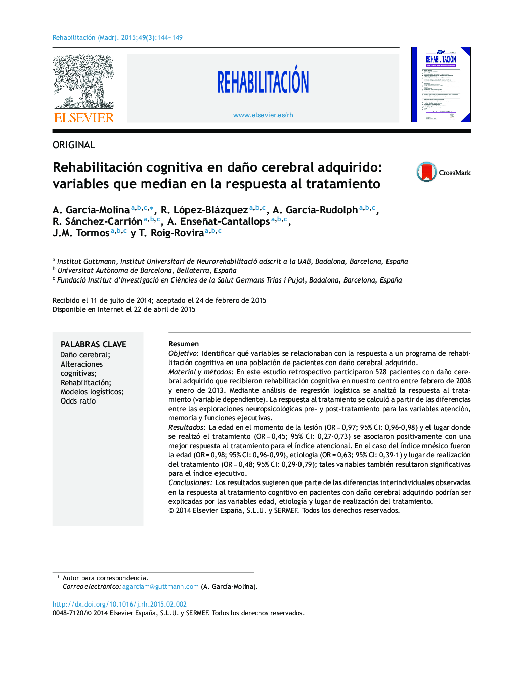 Rehabilitación cognitiva en daño cerebral adquirido: variables que median en la respuesta al tratamiento