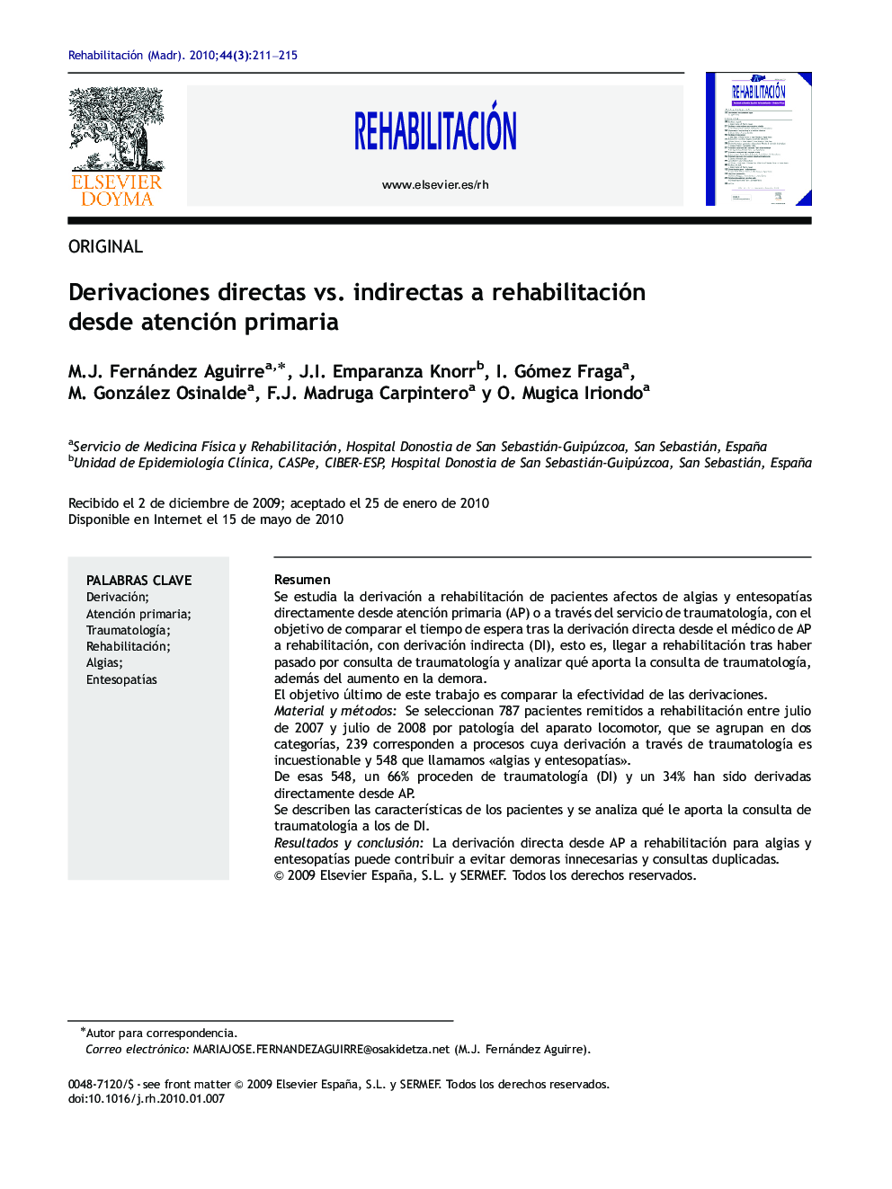 Derivaciones directas vs. indirectas a rehabilitación desde atención primaria