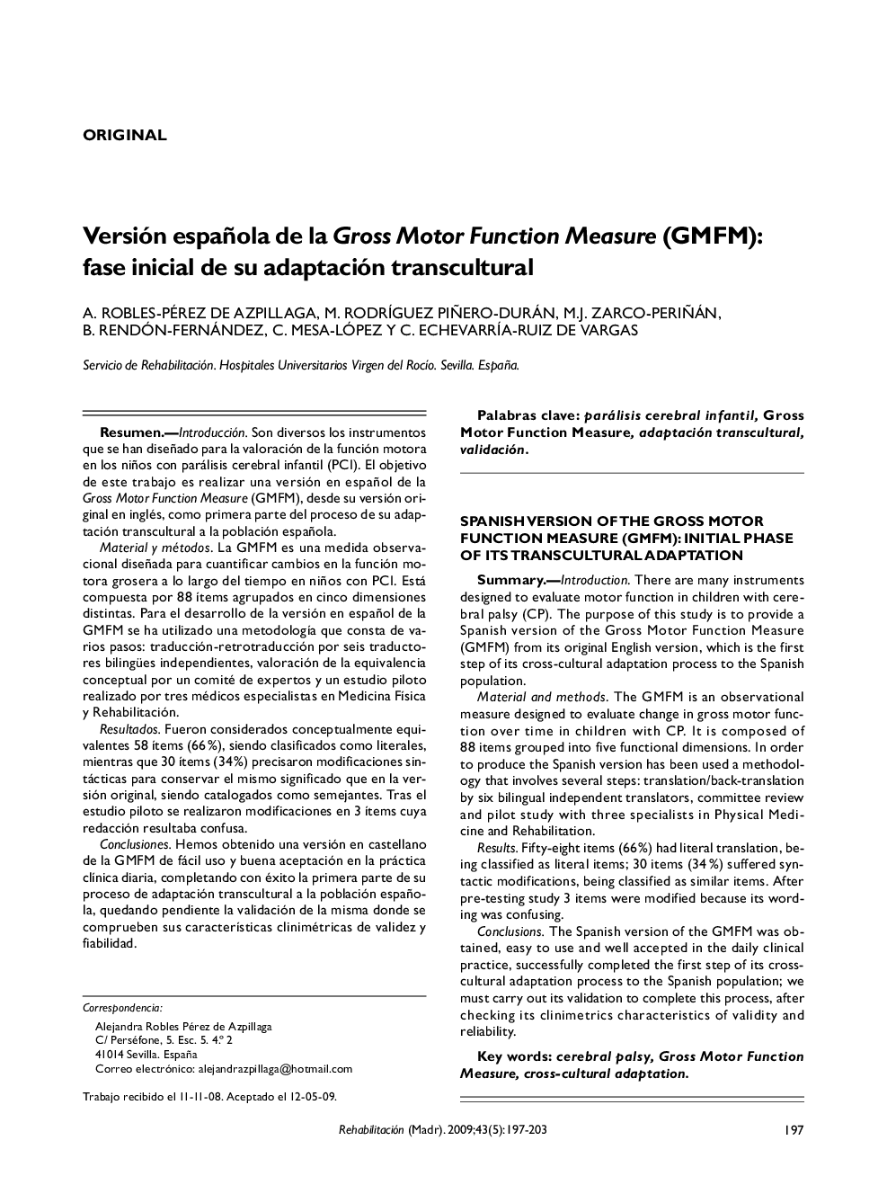 Versión española de la Gross Motor Function Measure (GMFM): fase inicial de su adaptación transcultural