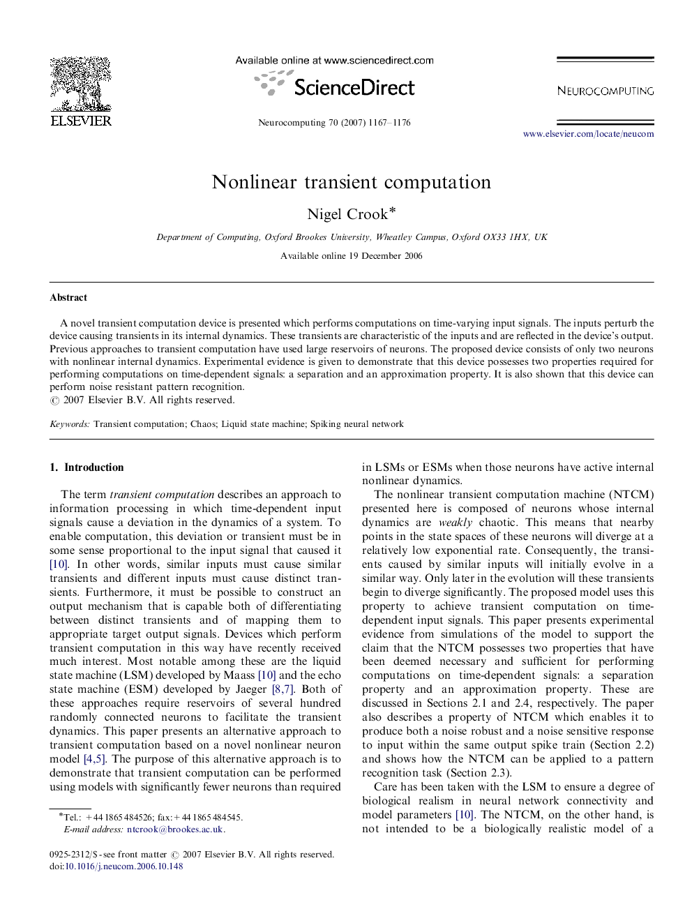 Nonlinear transient computation