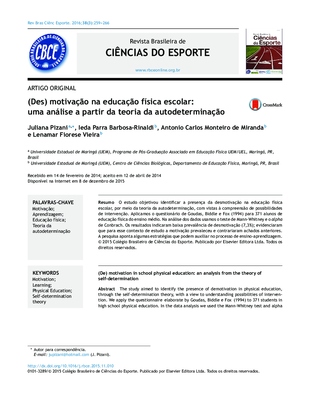 (Des) motivação na educação física escolar: uma análise a partir da teoria da autodeterminação