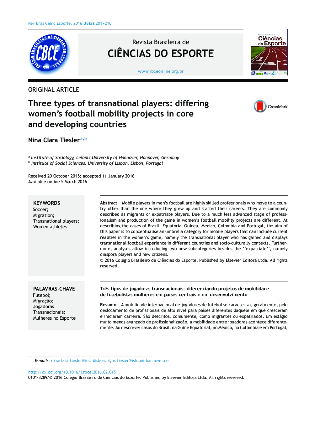 Three types of transnational players: differing women's football mobility projects in core and developing countries