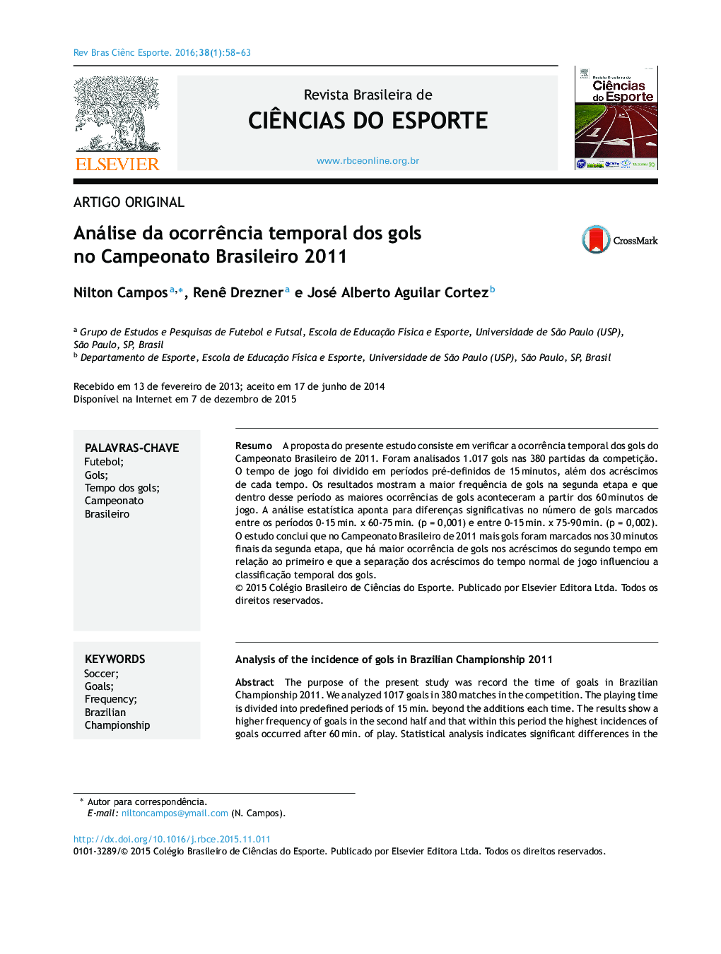 Análise da ocorrência temporal dos gols no Campeonato Brasileiro 2011