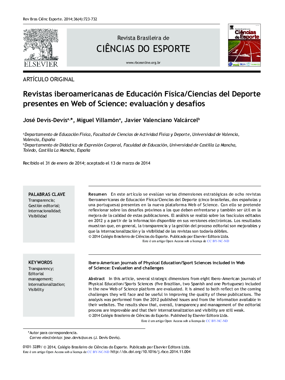 Revistas iberoamericanas de Educación Física/Ciencias del Deporte presentes en Web of Science: evaluación y desafíos