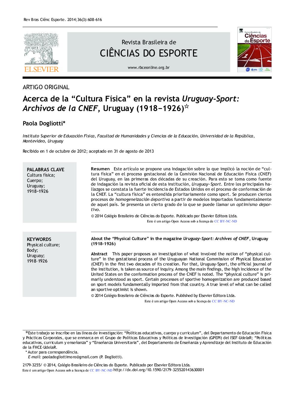 Acerca de la “Cultura Física” en la revista Uruguay-Sport: Archivos de la CNEF, Uruguay (1918–1926) *