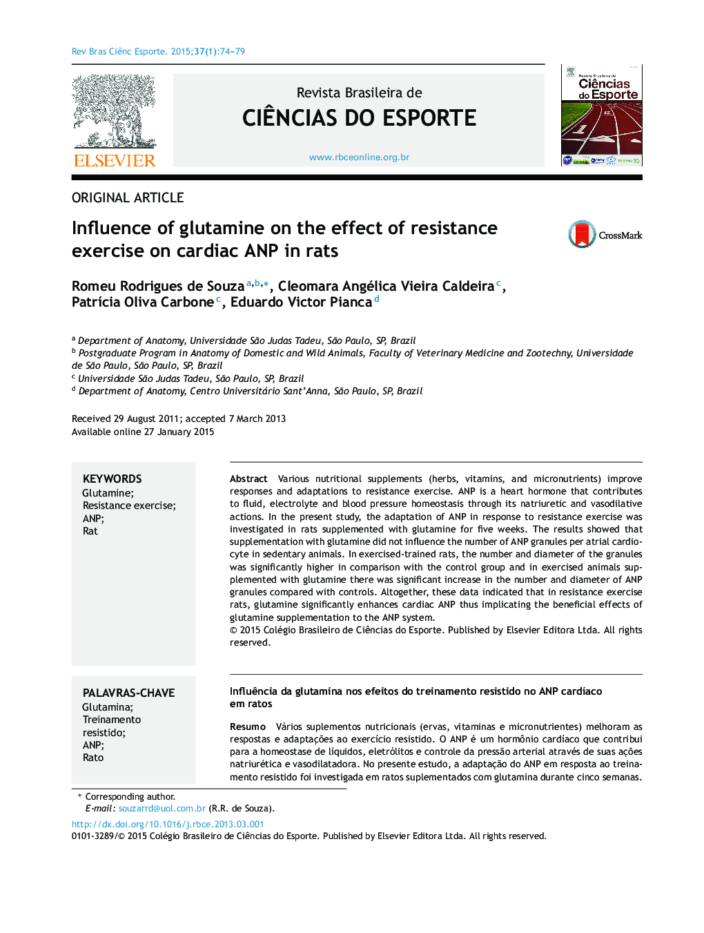 Influence of glutamine on the effect of resistance exercise on cardiac ANP in rats
