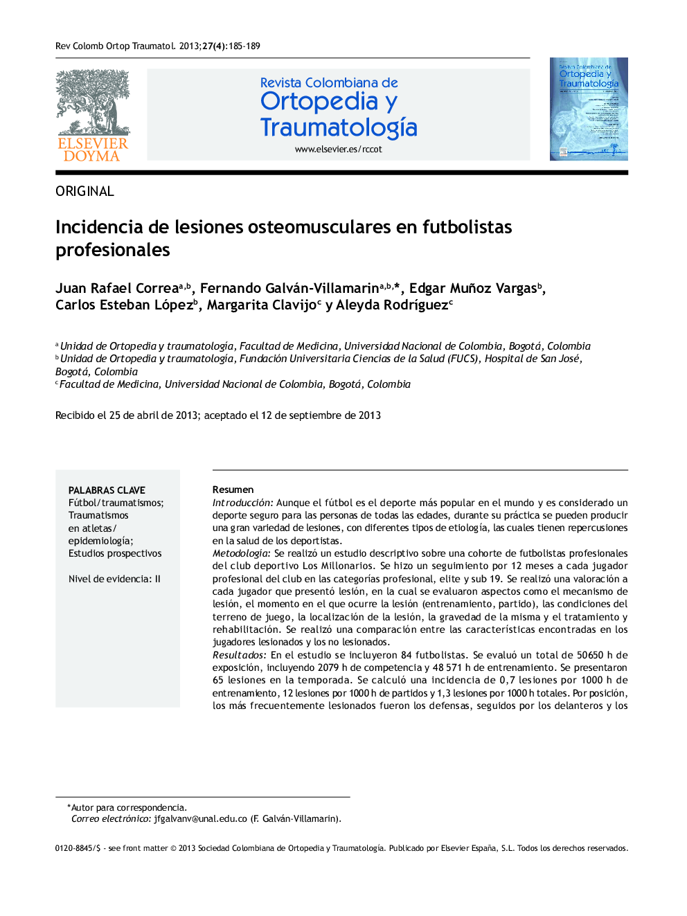 Incidencia de lesiones osteomusculares en futbolistas profesionales