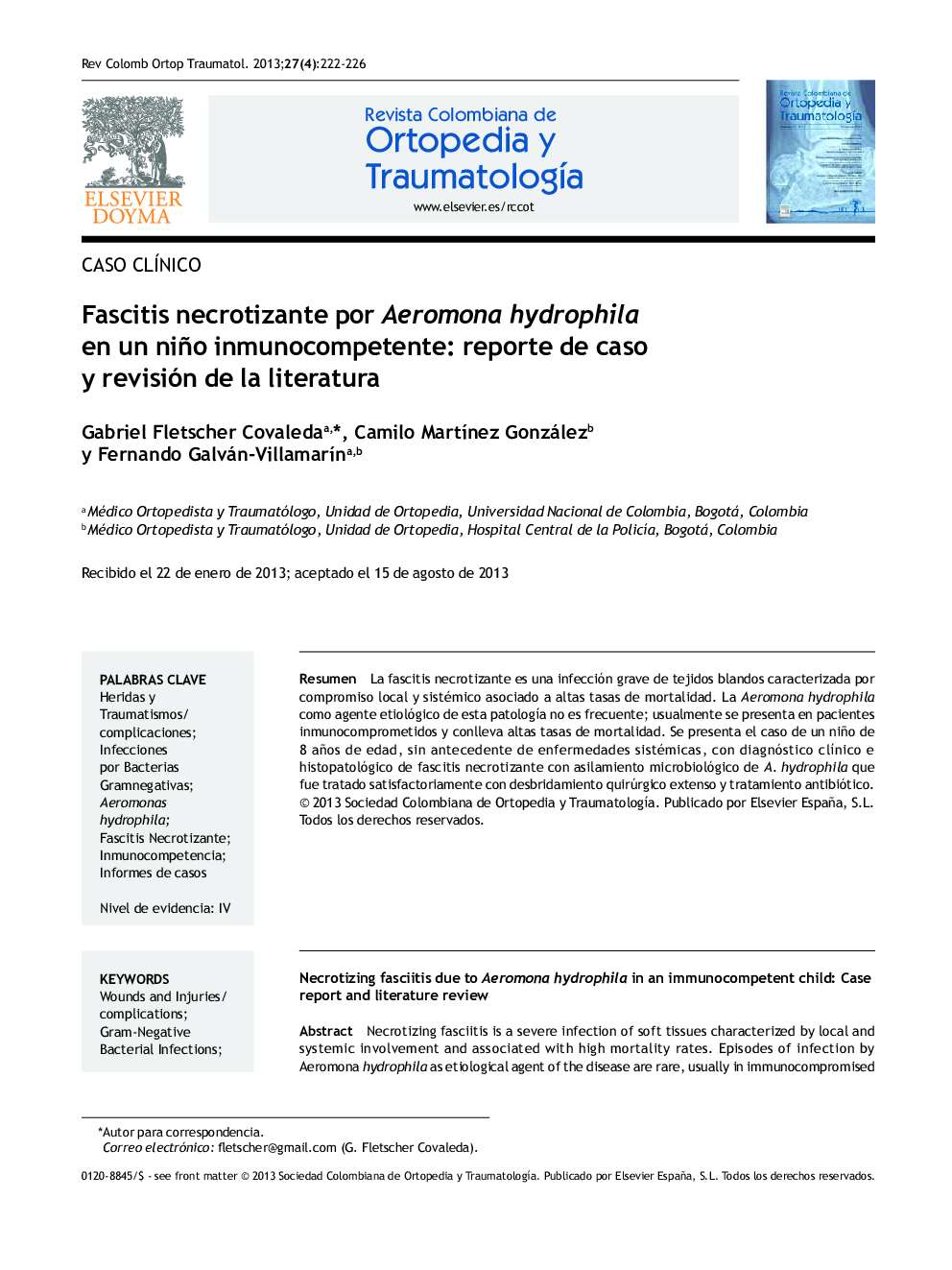 Fascitis necrotizante por Aeromona hydrophila en un niño inmunocompetente: reporte de caso y revisión de la literatura