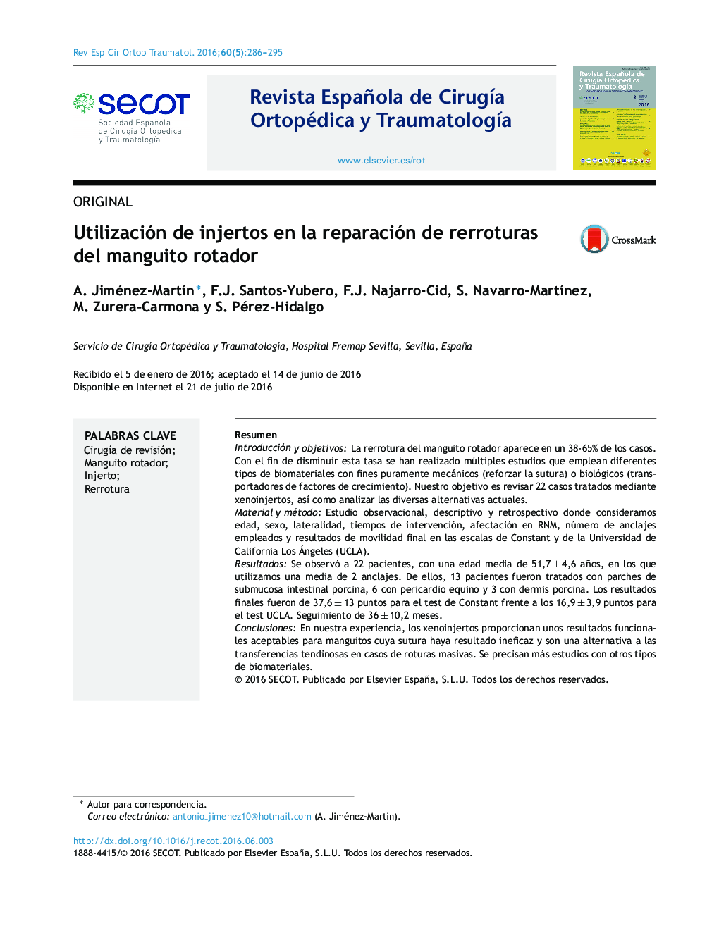 Utilización de injertos en la reparación de rerroturas del manguito rotador