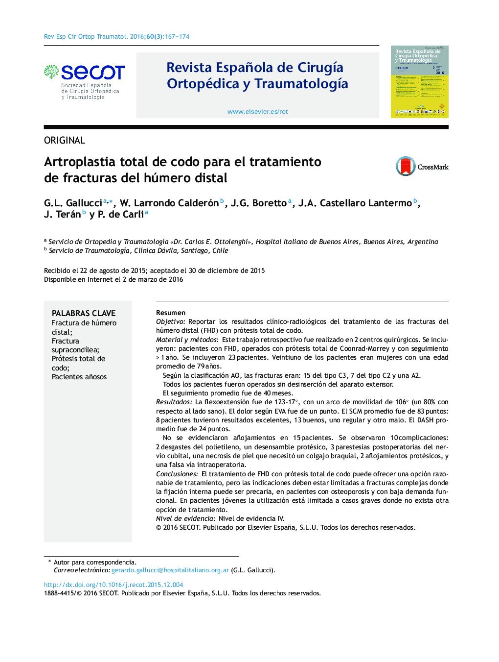 Artroplastia total de codo para el tratamiento de fracturas del húmero distal