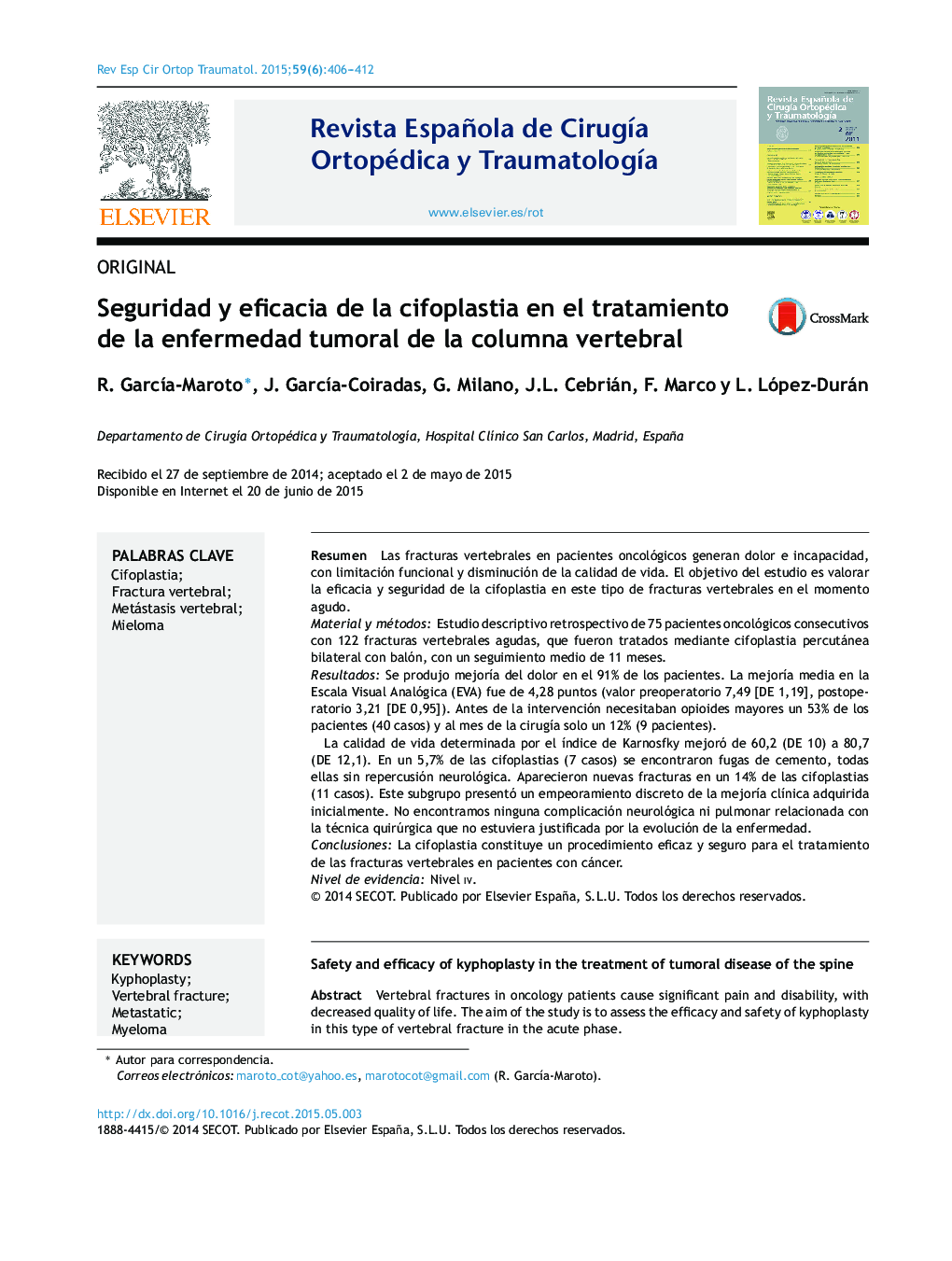 Seguridad y eficacia de la cifoplastia en el tratamiento de la enfermedad tumoral de la columna vertebral