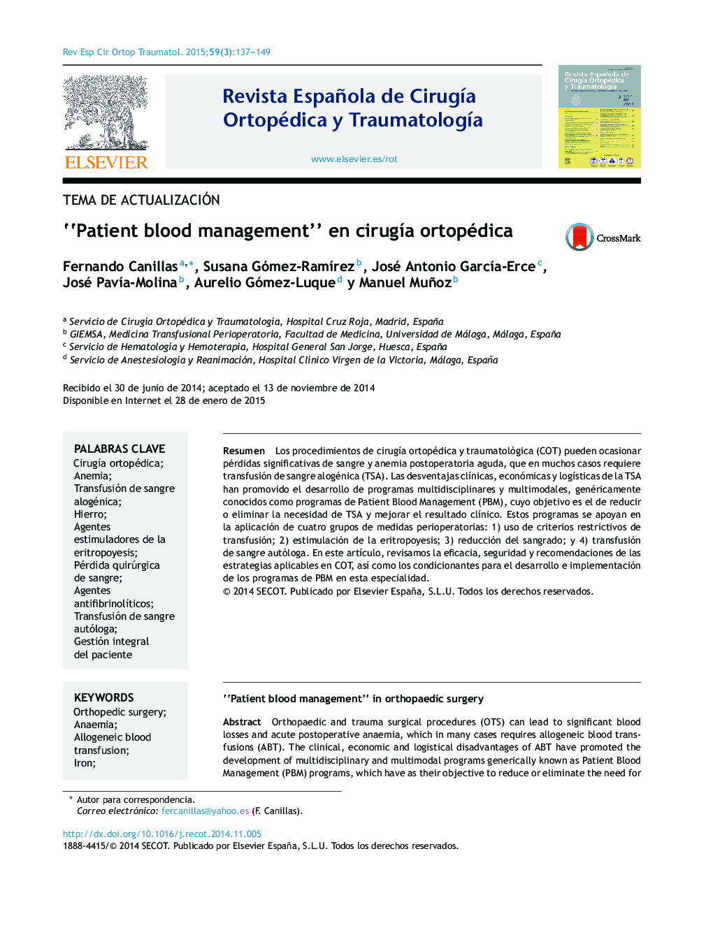 “Patient blood management” en cirugía ortopédica